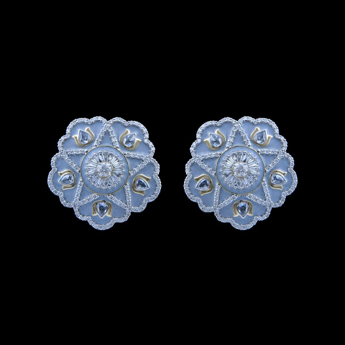 Lotus Bed White Diamond Earrings
