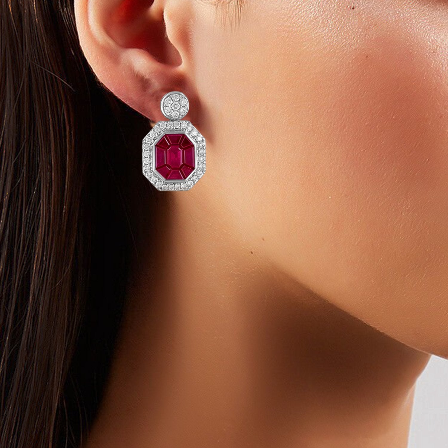 Red Sapphire Diamond Earrings