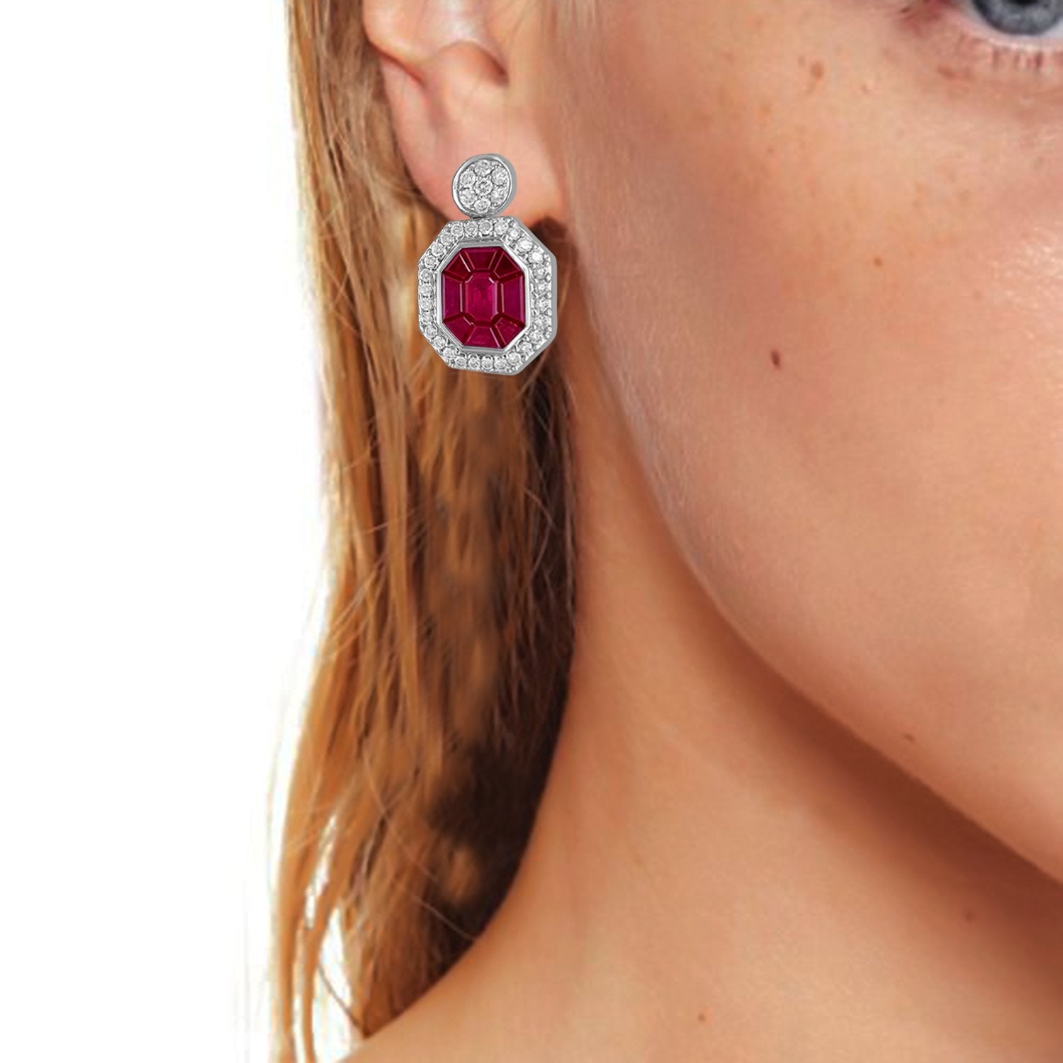 Red Sapphire Diamond Earrings