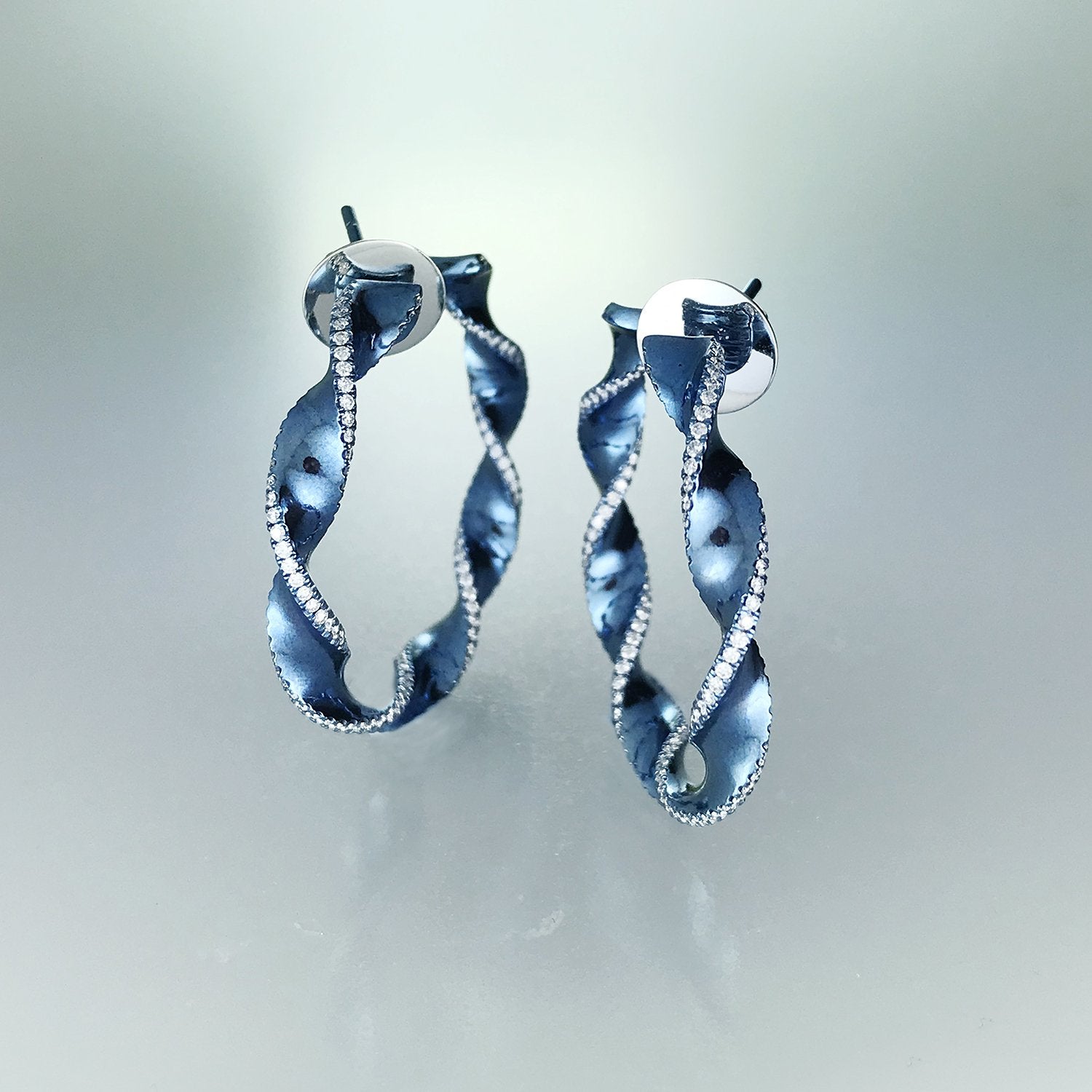 Crooked Twisted Titanium Diamond Earrings