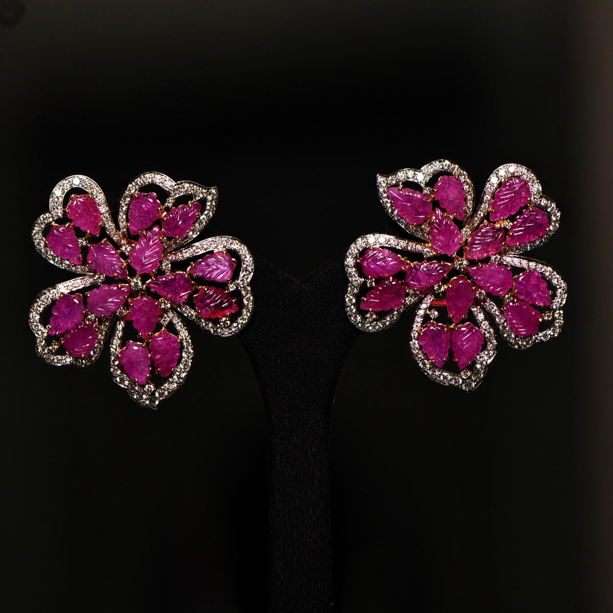Sparkly Pink Floral Diamond Earrings
