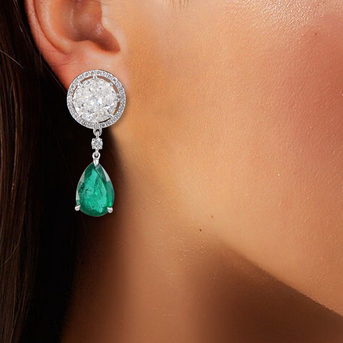 Halo Drop Diamond Earrings