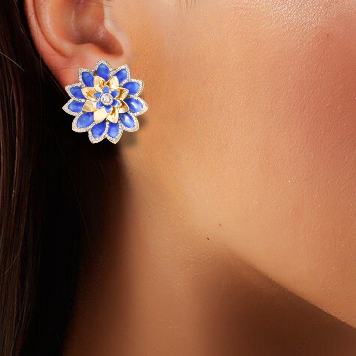Regal Lotus Diamond Earrings