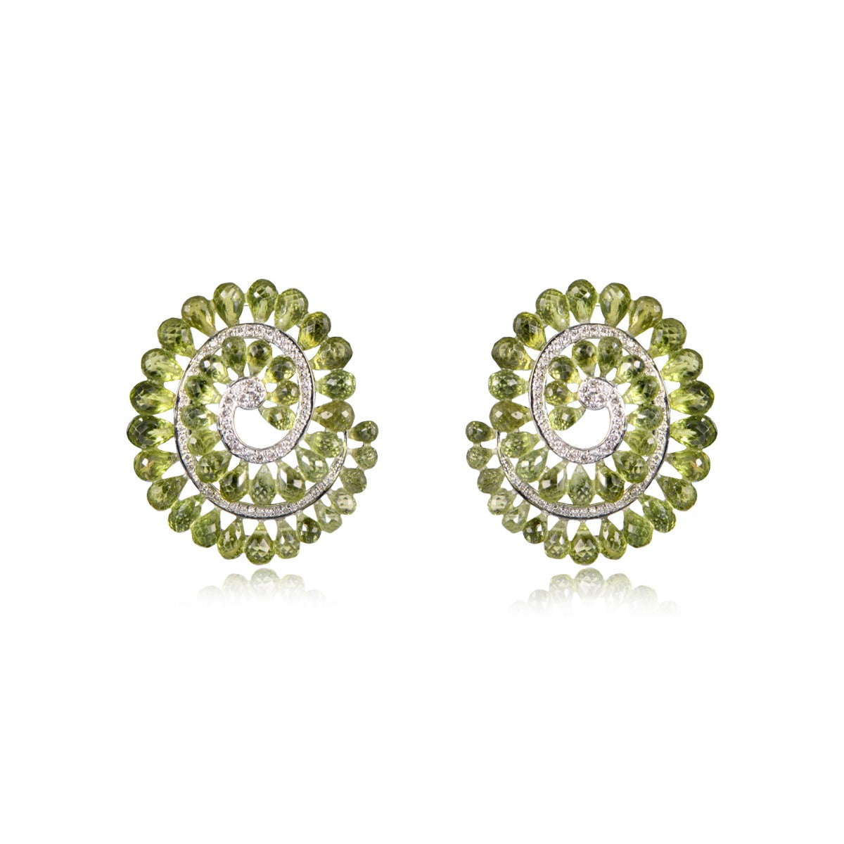 Spiral Green Peridot Diamond Earrings