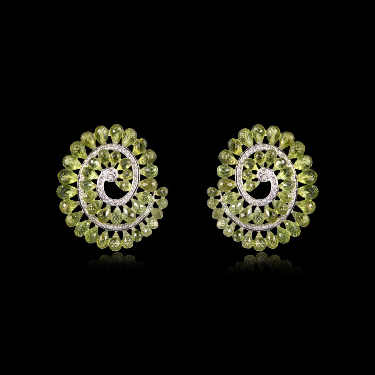Spiral Green Peridot Diamond Earrings