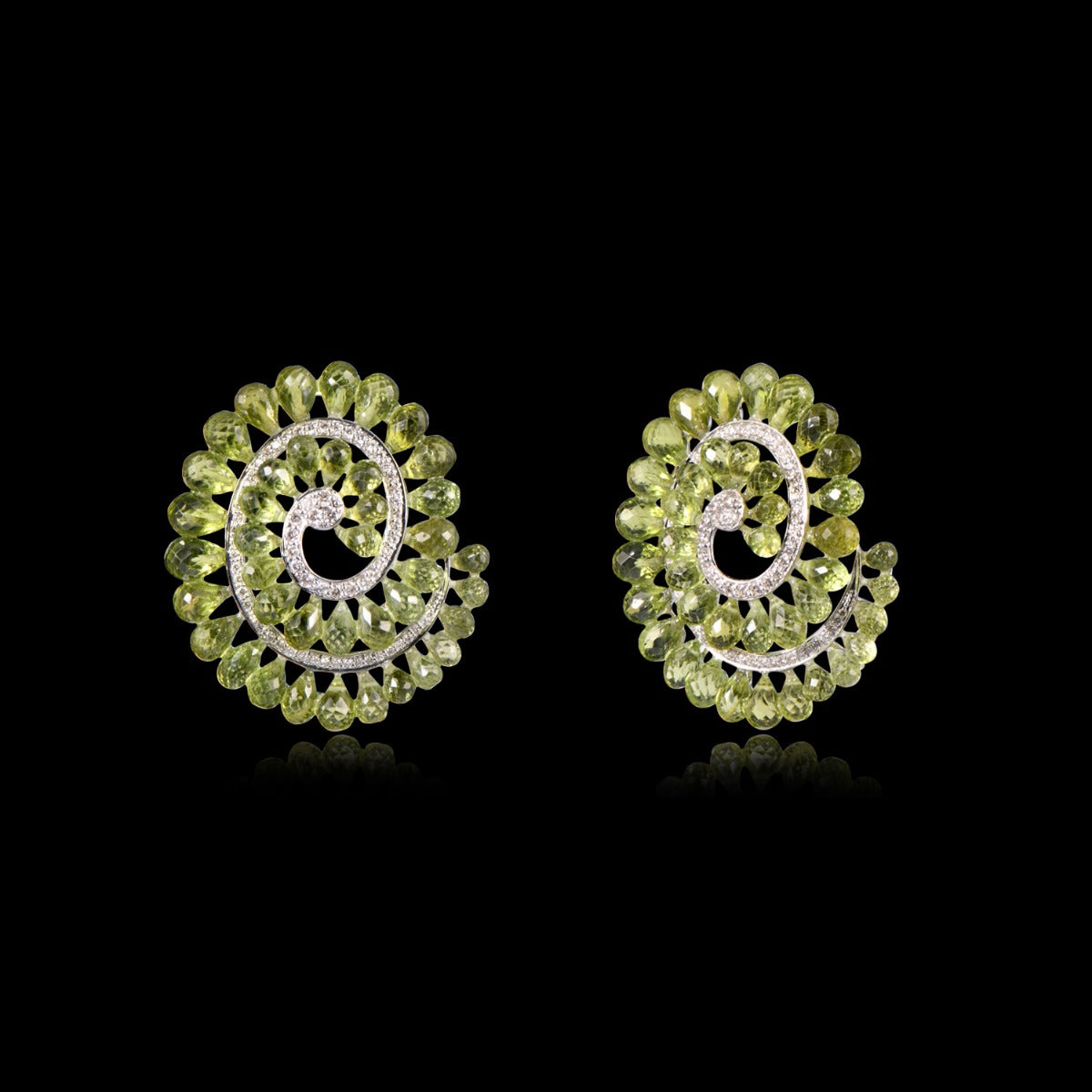 Spiral Green Peridot Diamond Earrings
