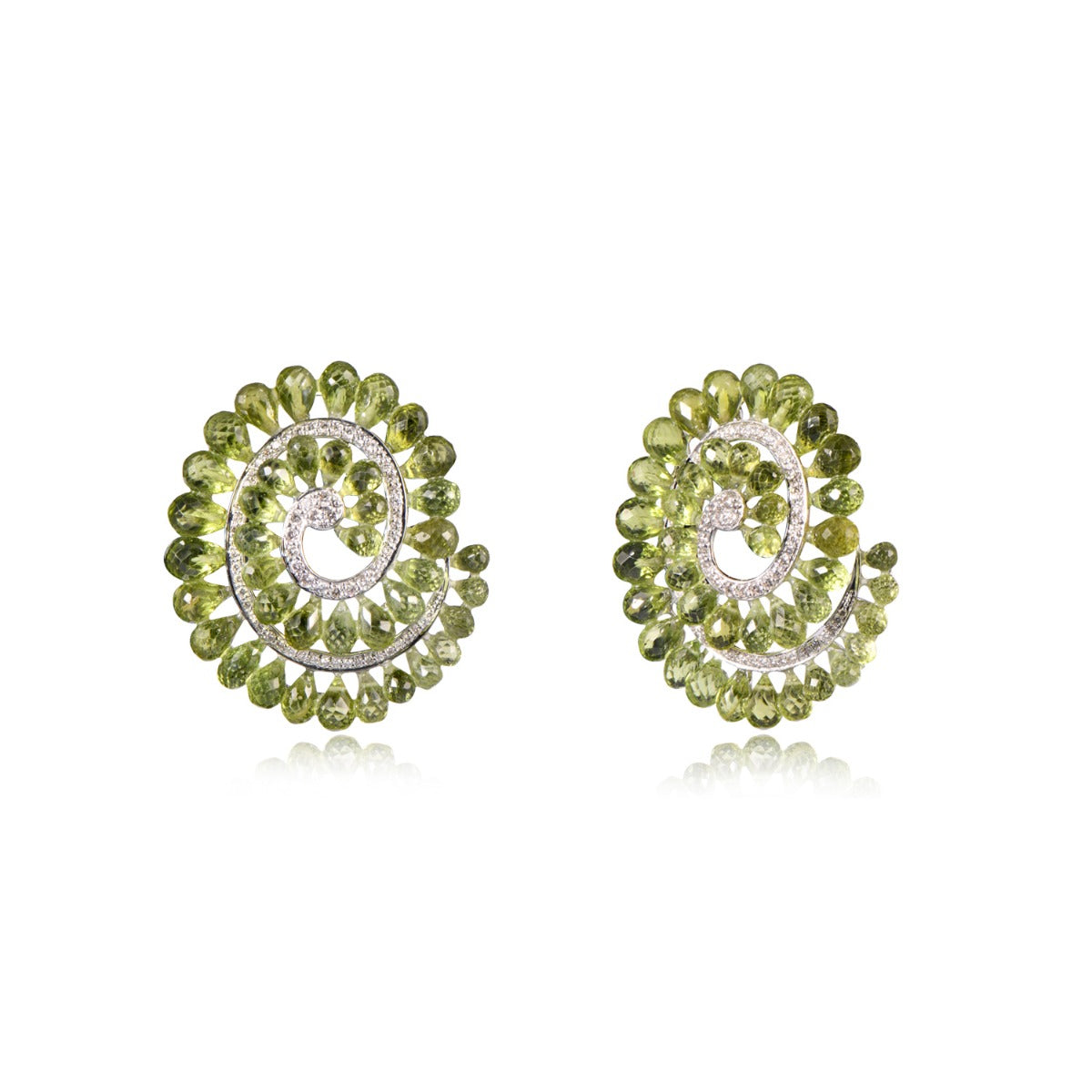 Spiral Green Peridot Diamond Earrings