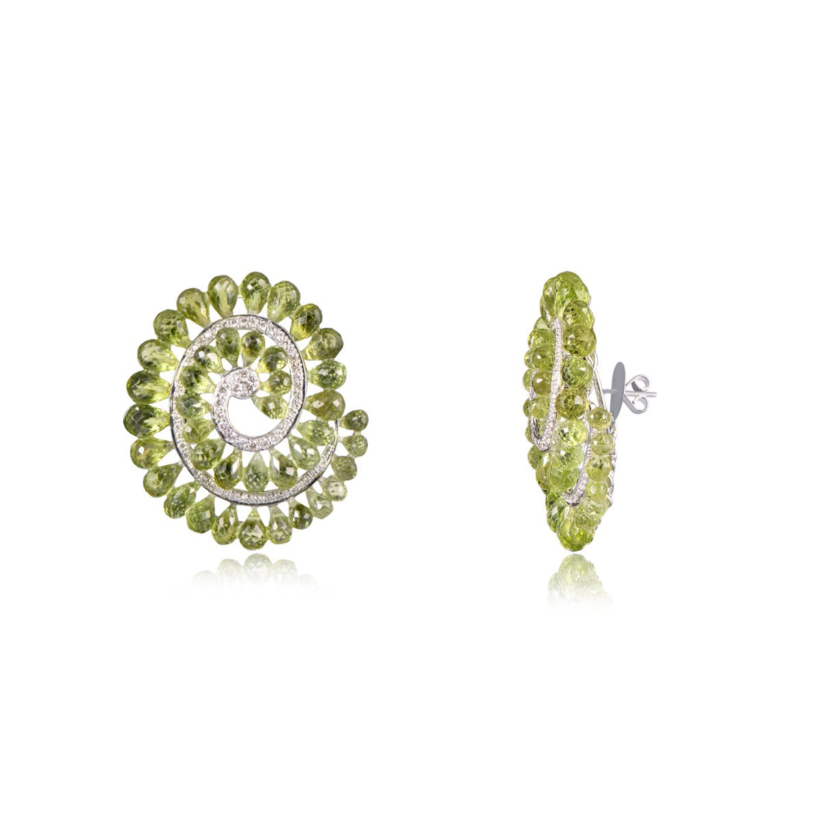 Spiral Green Peridot Diamond Earrings