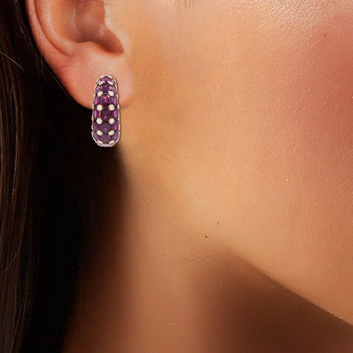 Radiant Rhodolite Diamond Earrings