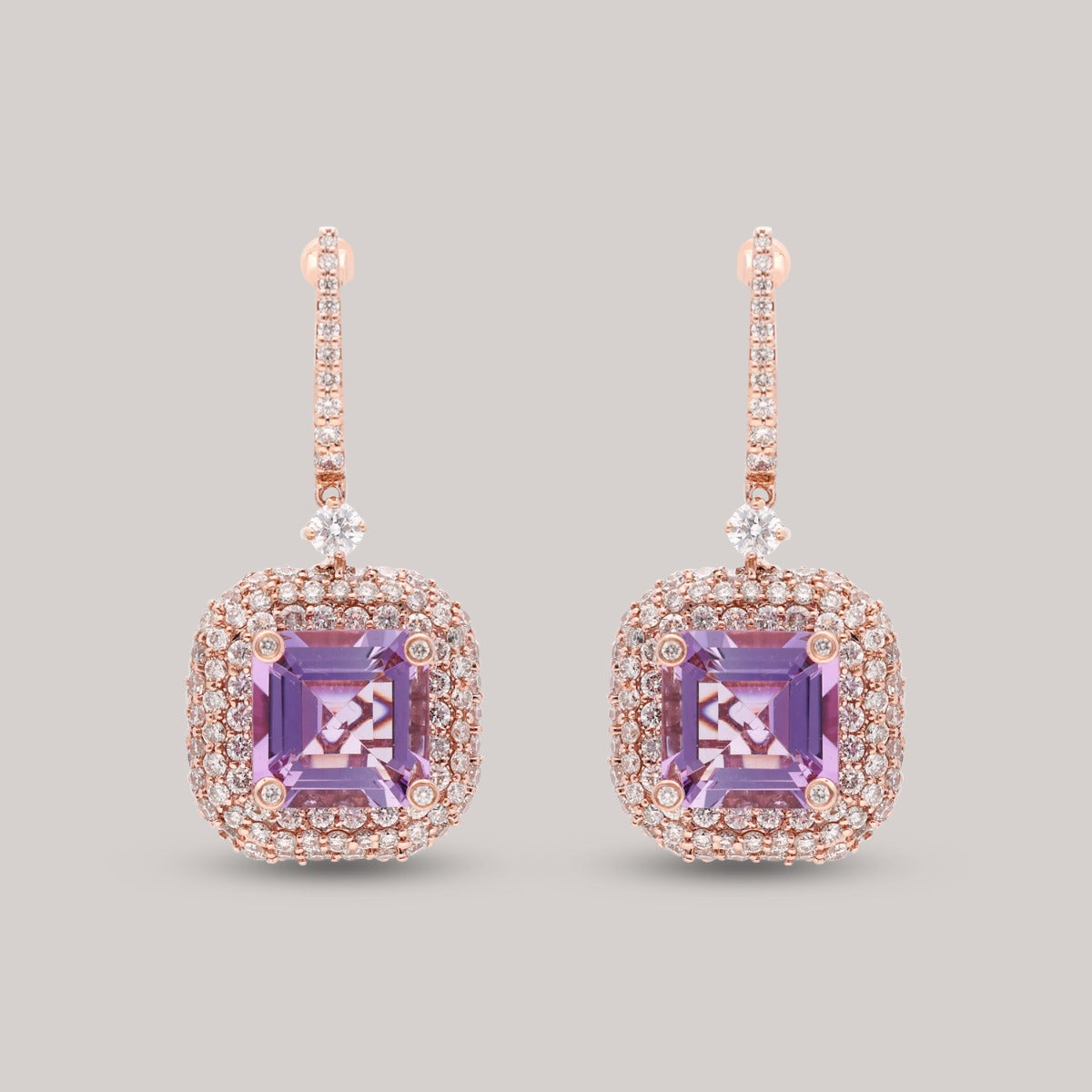 Rosy Amethyst Diamond Earrings