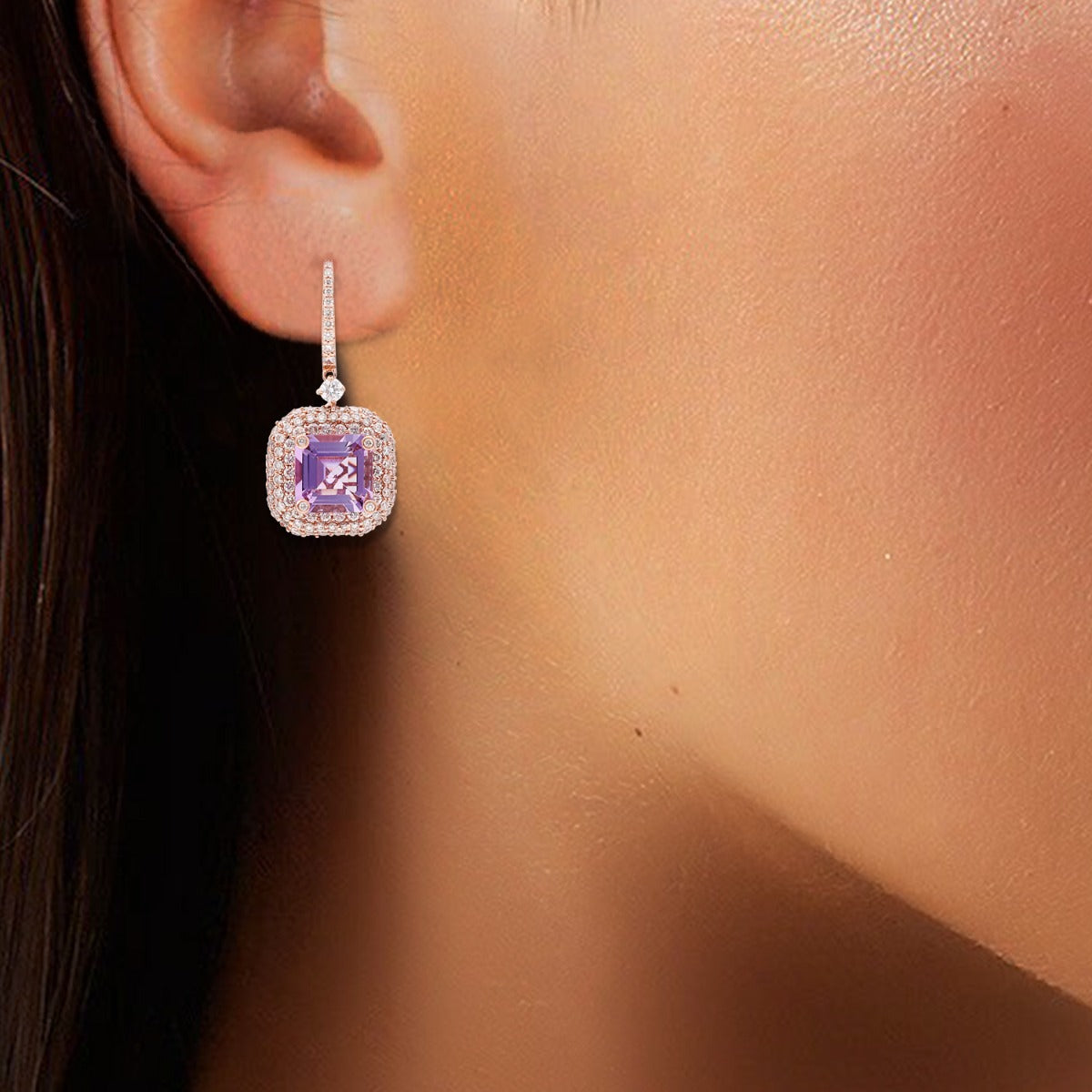 Rosy Amethyst Diamond Earrings