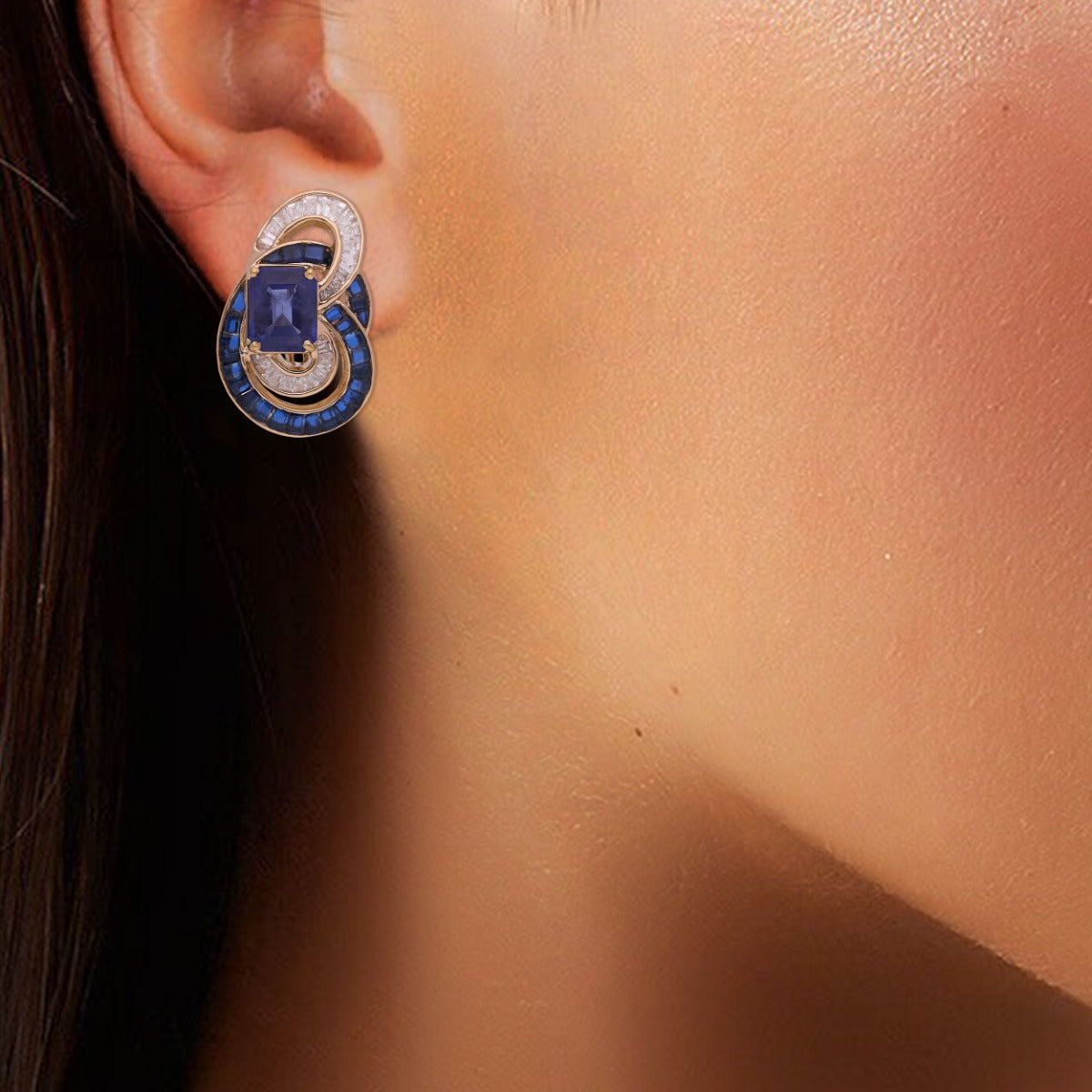 Blue Velvet Spiral Diamond Earrings