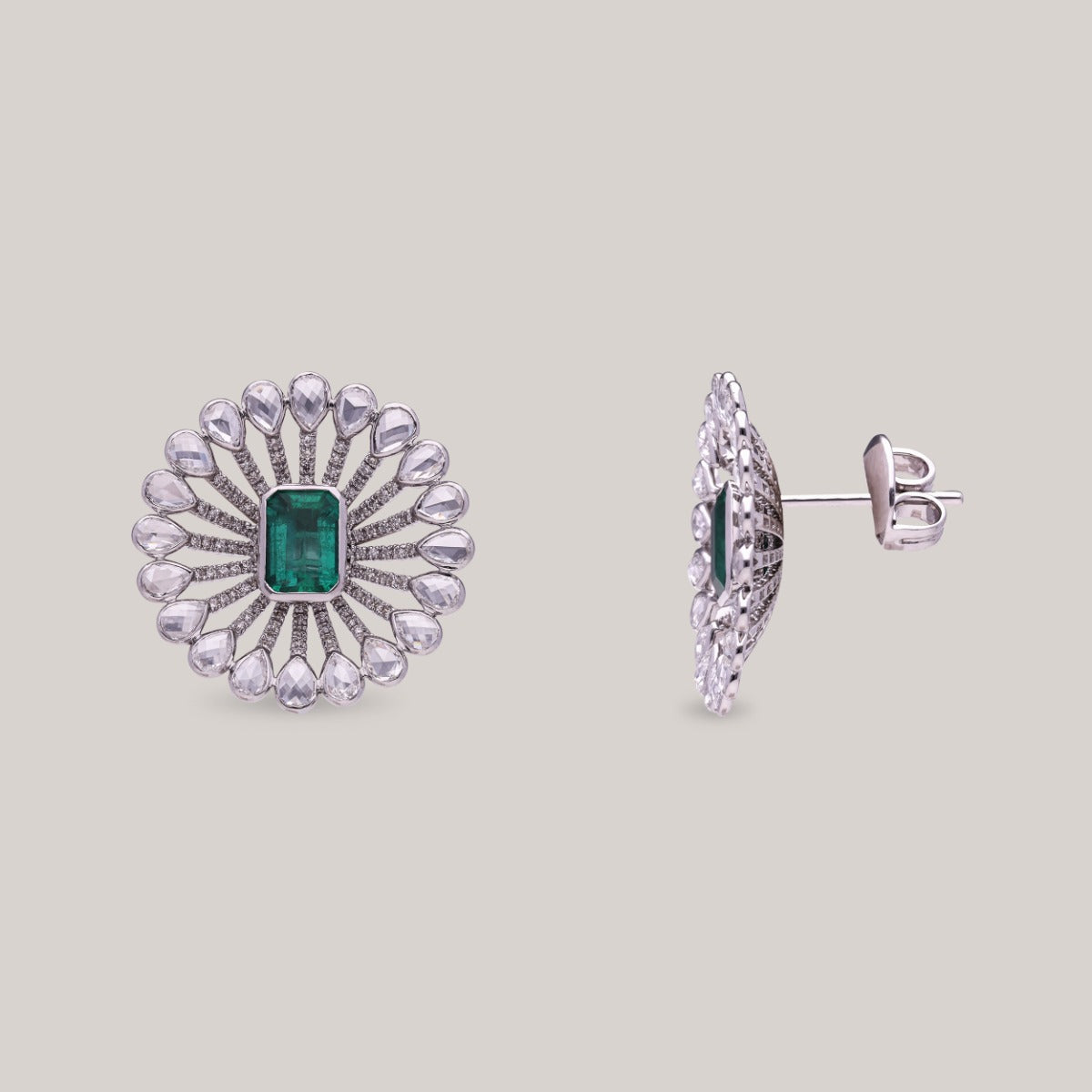 Radiant Emerald Blooms Diamond Earrings
