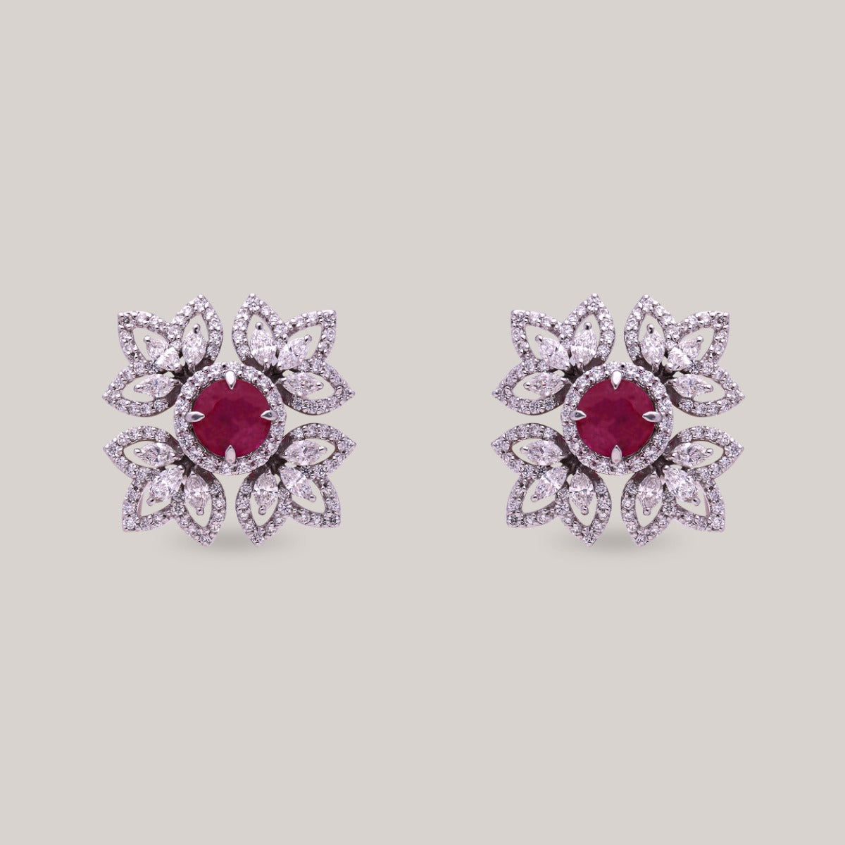 Ruby Flower Bloom Diamond Earrings