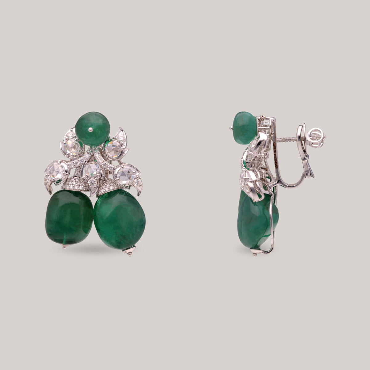 Emerald Pod Diamond Earrings