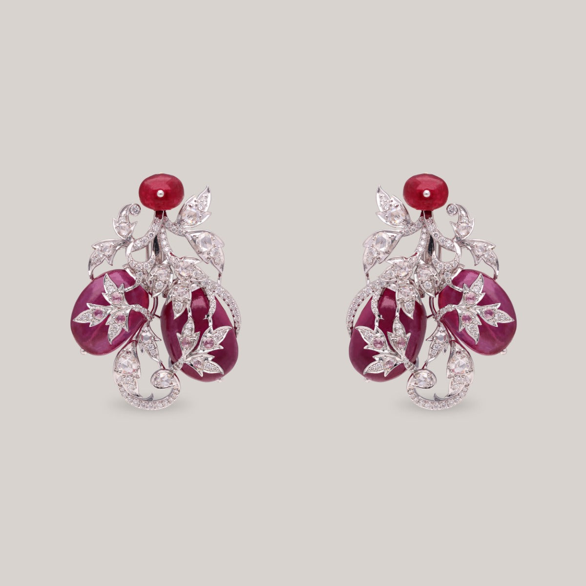 Scrollwork Ruby Diamond Earrings