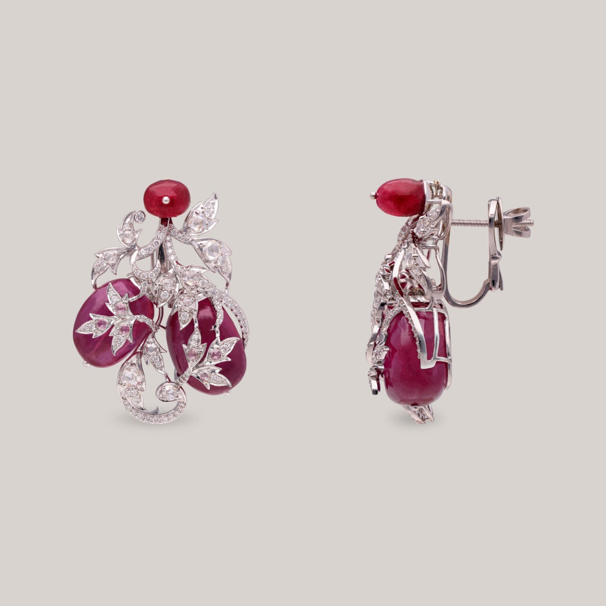 Scrollwork Ruby Diamond Earrings