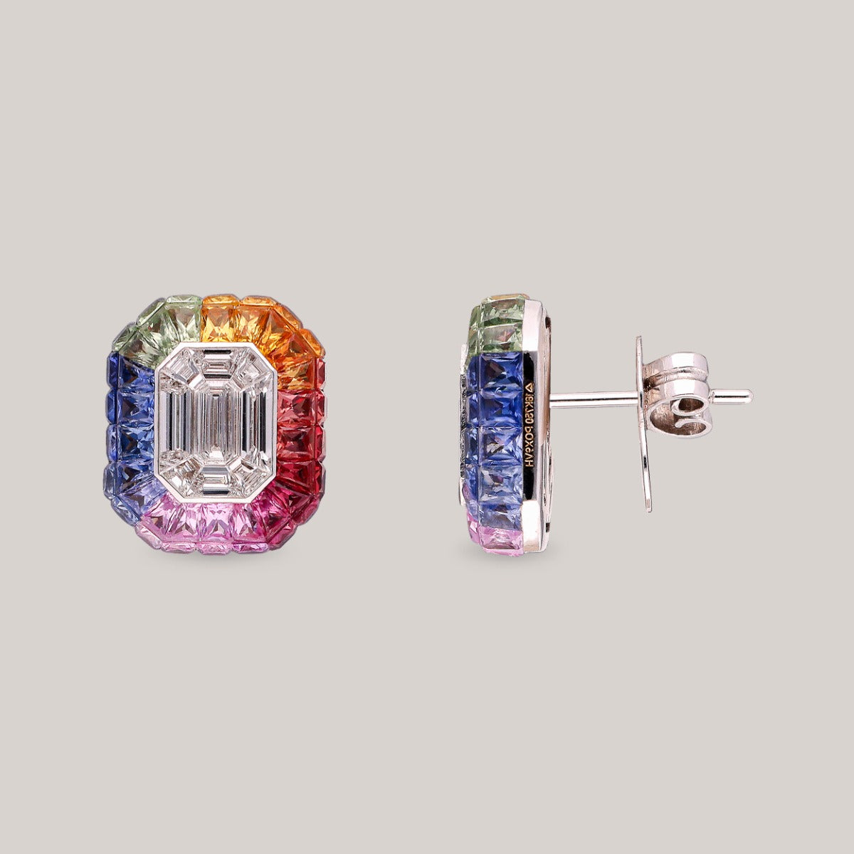 Rainbow Sapphire Diamond Earrings