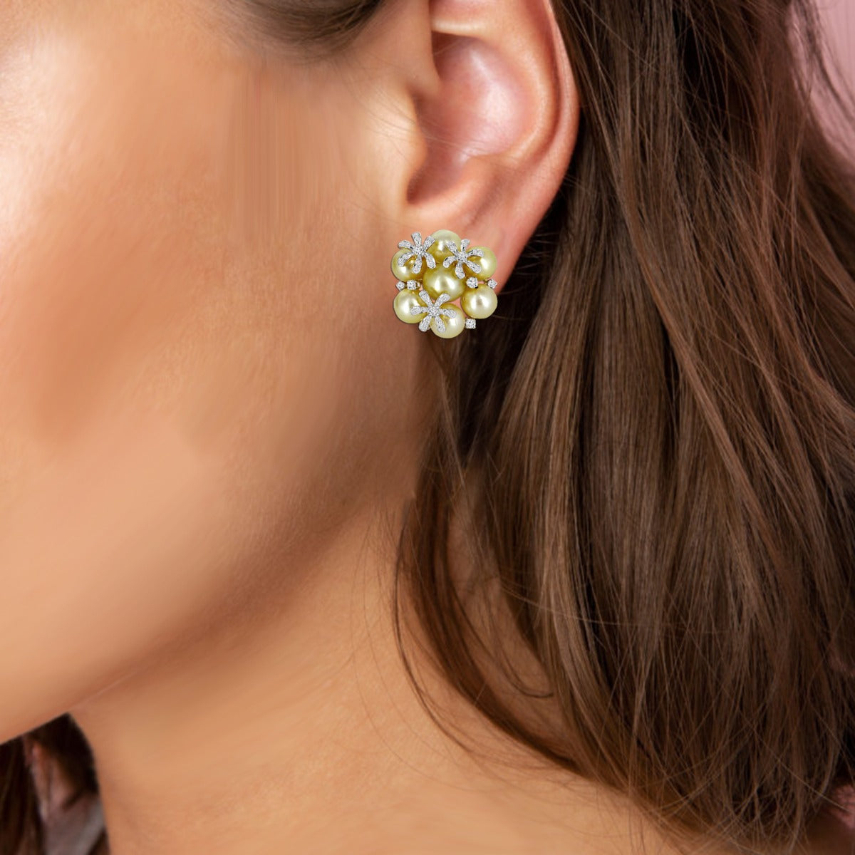 Pearls Flower Diamond Earrings