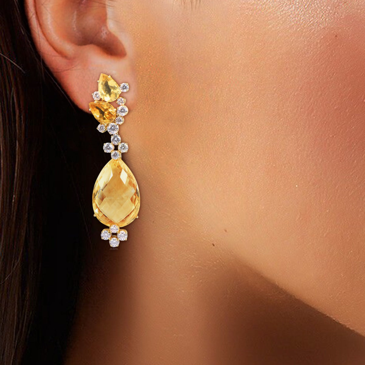 Yellow Glow Stone Diamond Earrings