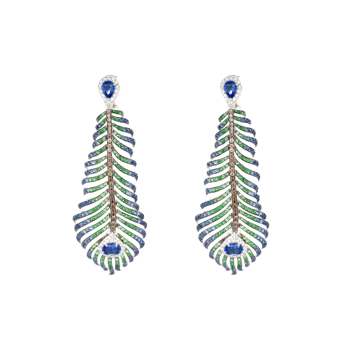 Supreme Peacock Feather Diamond Earrings