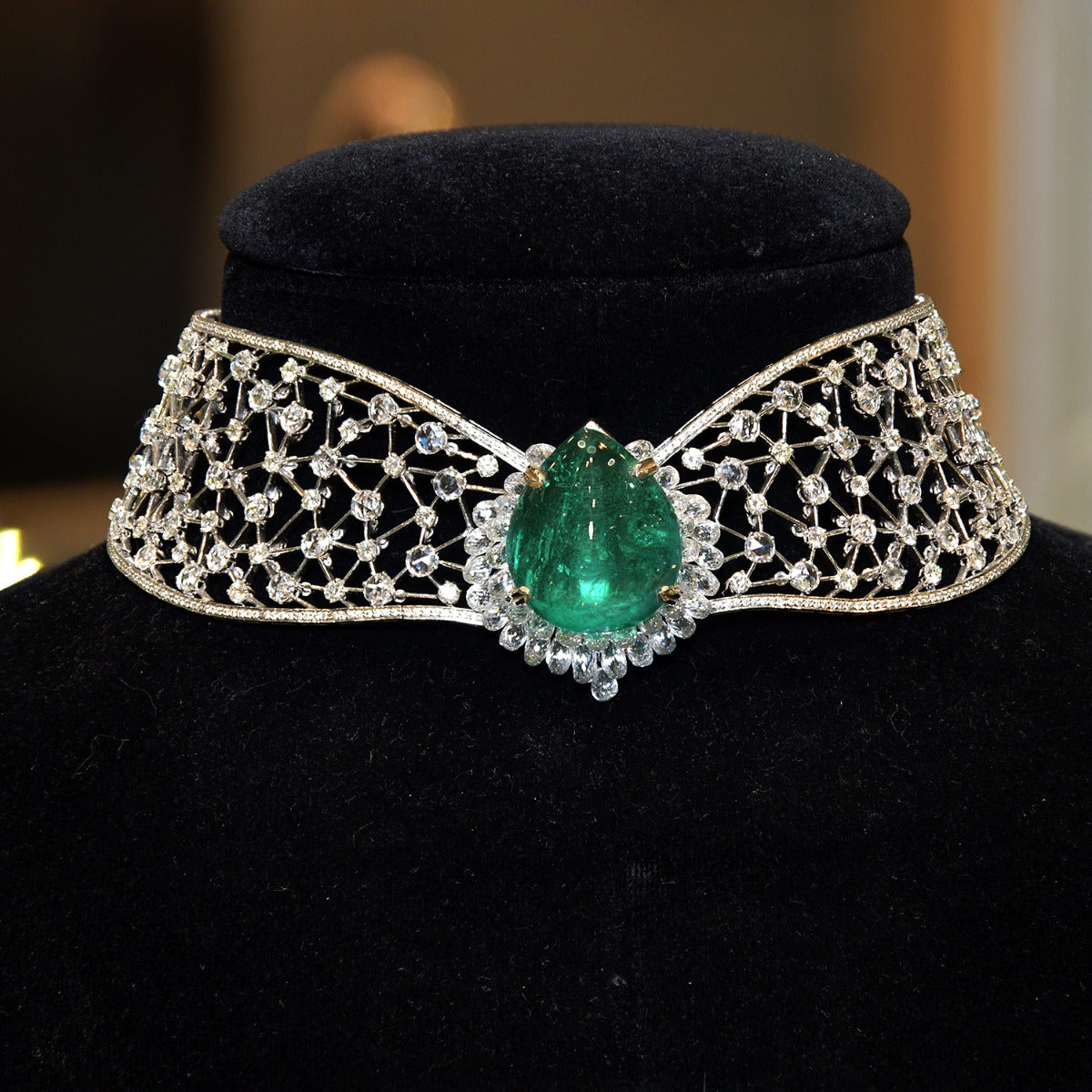 Green Eyed Diamond Pinned Necklace