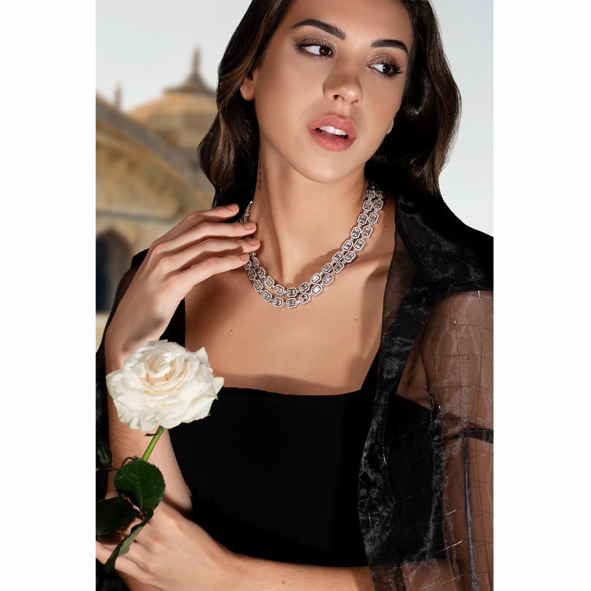 Octagon Double Ringed Diamond Necklace