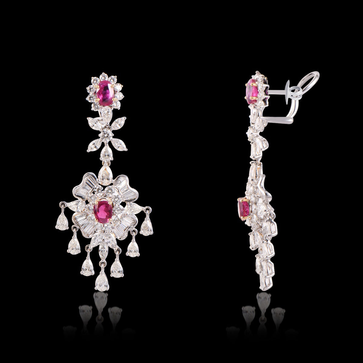 Red Floret Diamond Earrings