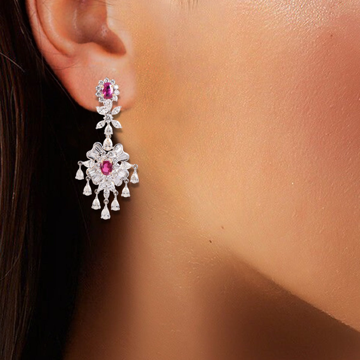 Red Floret Diamond Earrings