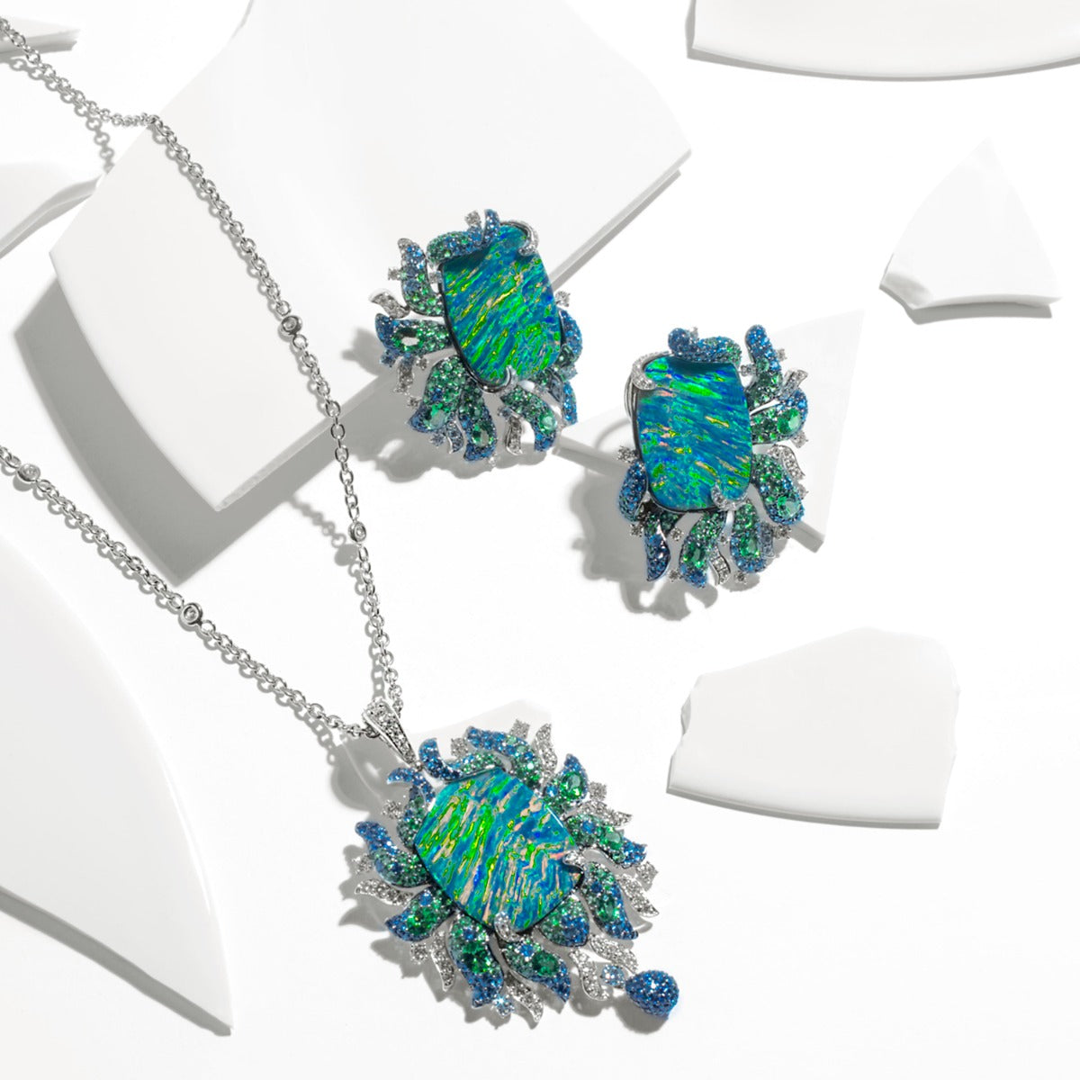 Australian Opal Diamond Necklace Set