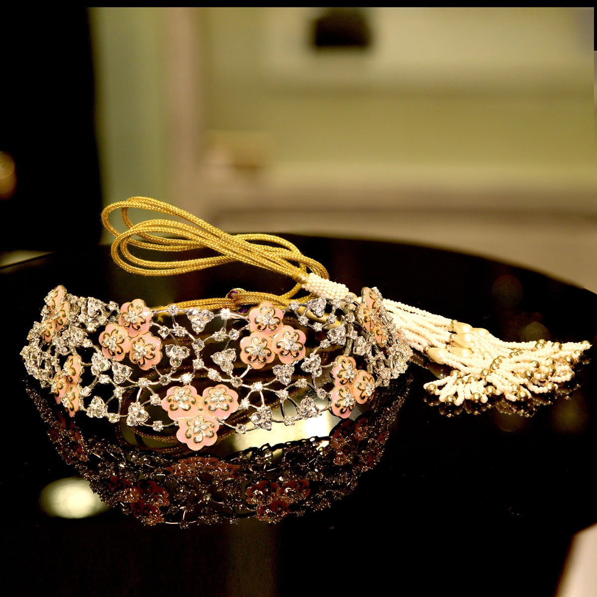 Pink Floral Enamel Diamond Necklace