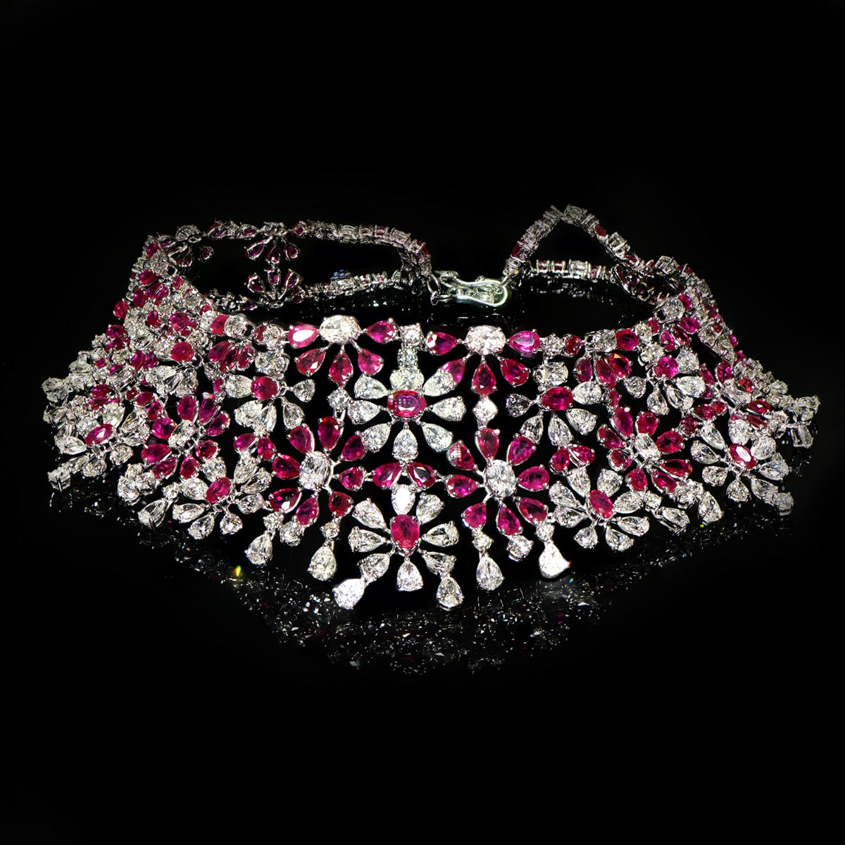 Red Ruby Flower Cluster Necklace