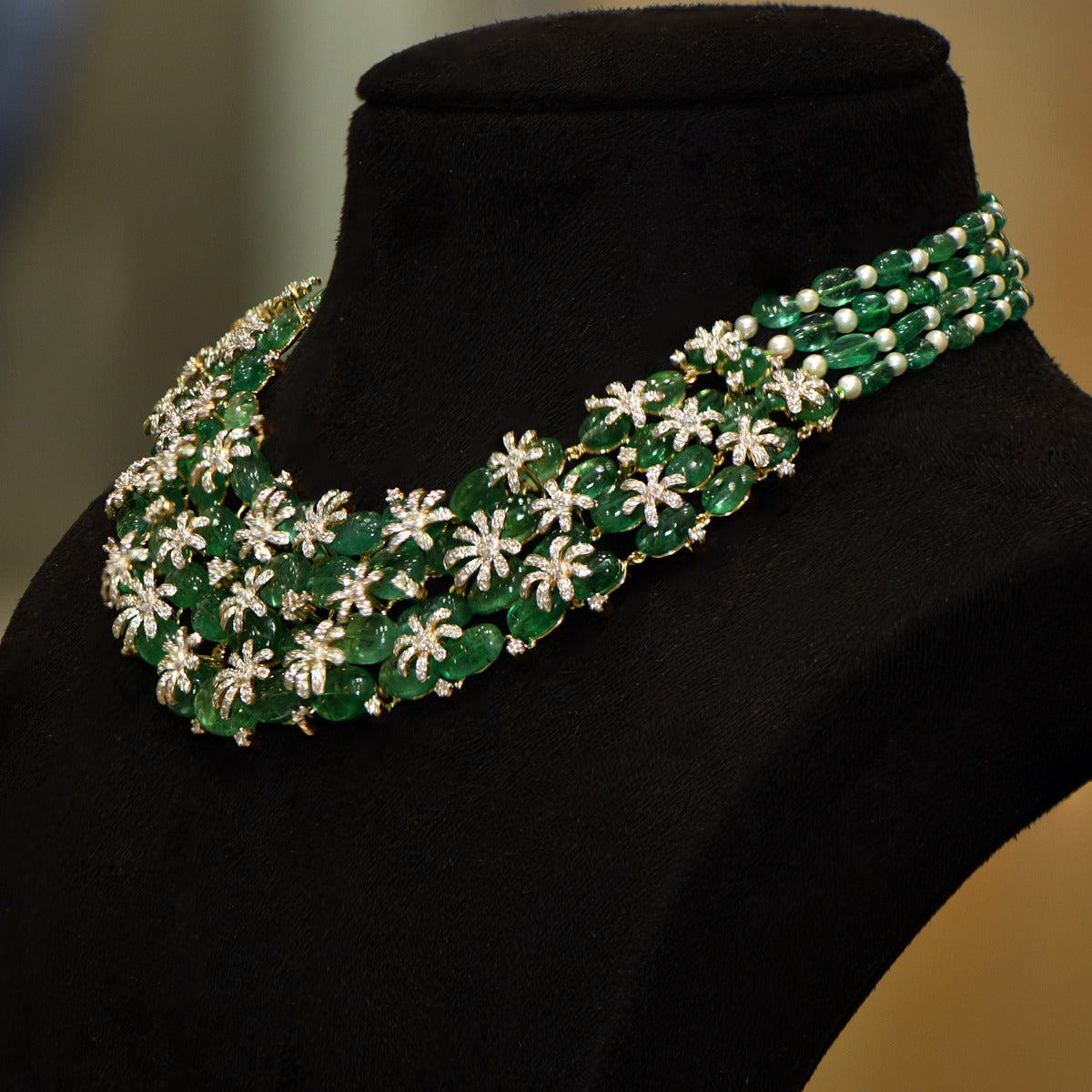 Green Grass White Lilies Diamond Necklace