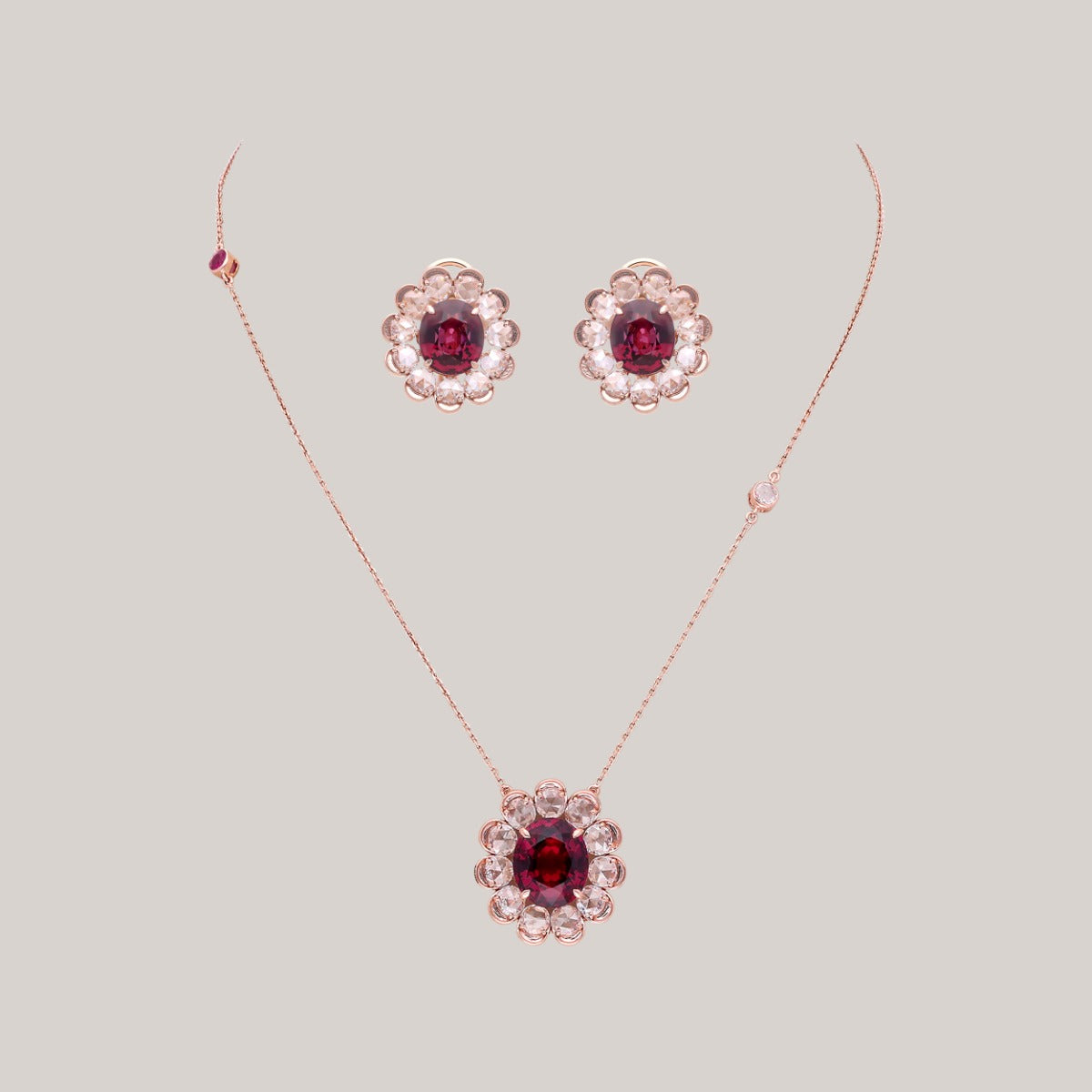 Regal Rose Diamond Necklace Set