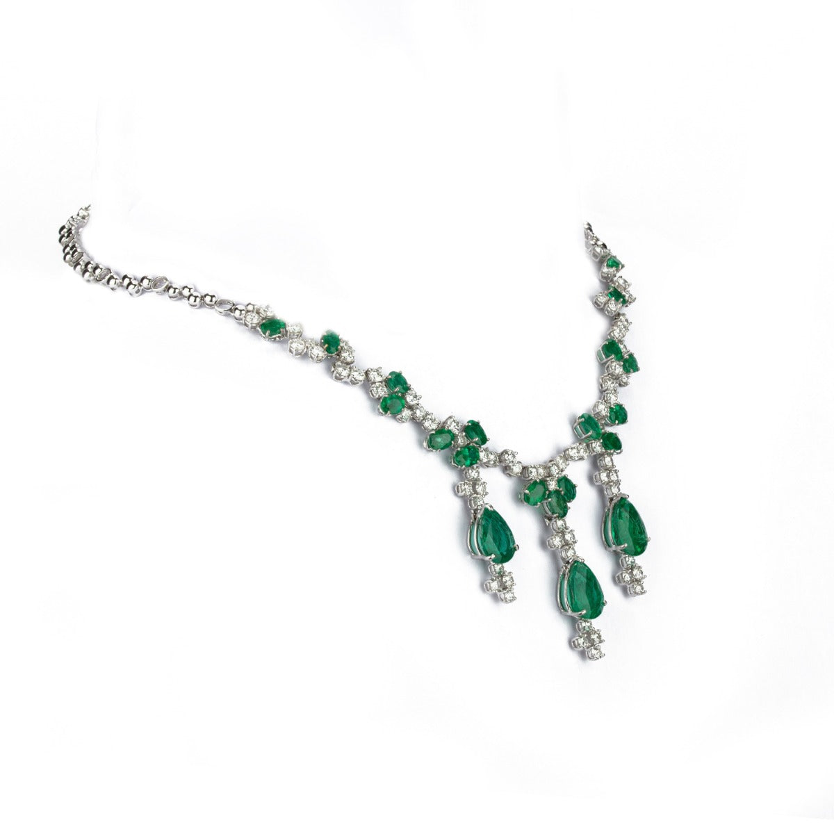Emerald Tassel Flora Diamond Necklace