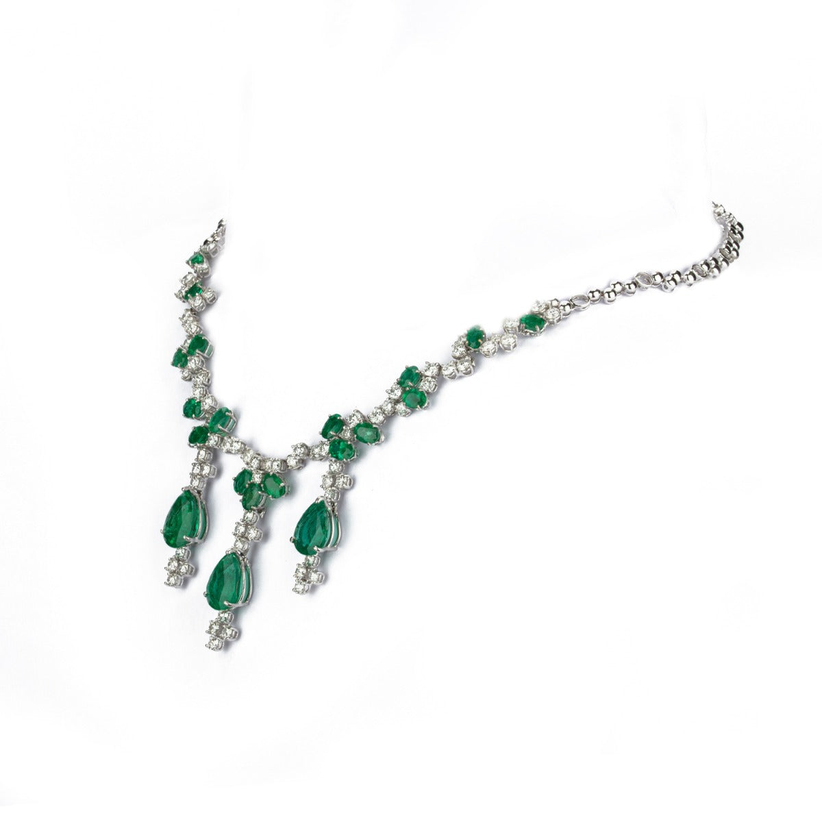 Emerald Tassel Flora Diamond Necklace