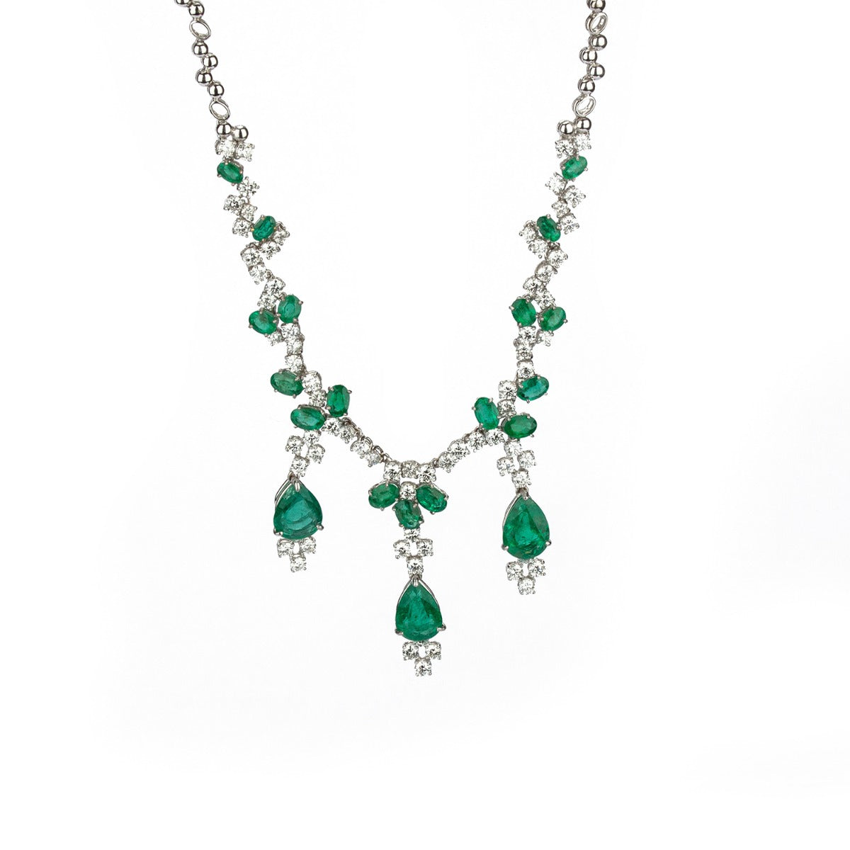 Emerald Tassel Flora Diamond Necklace