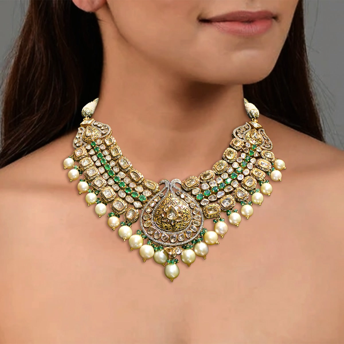 Massive Droplet Polki Necklace Set Yellow Gold