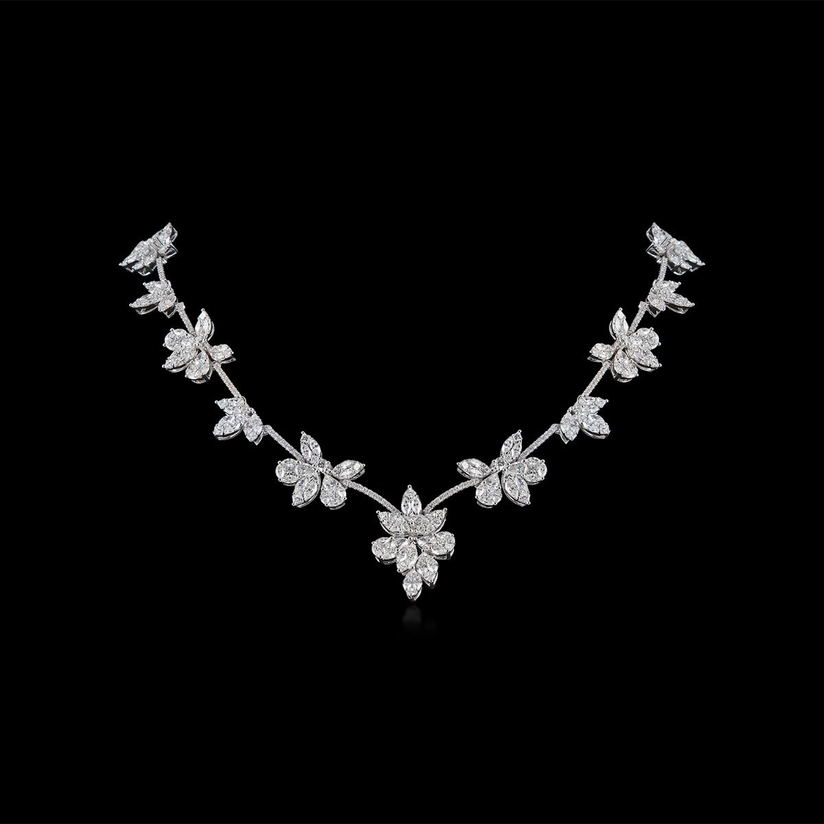 Flower Like Leaf Diamond Necklace