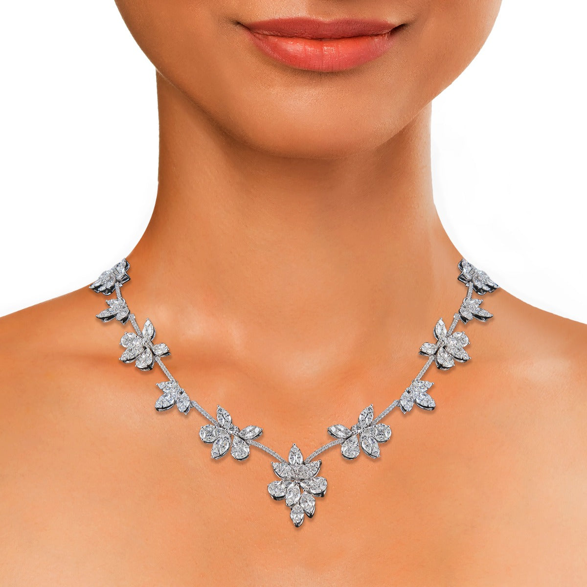 Flower Like Leaf Diamond Necklace