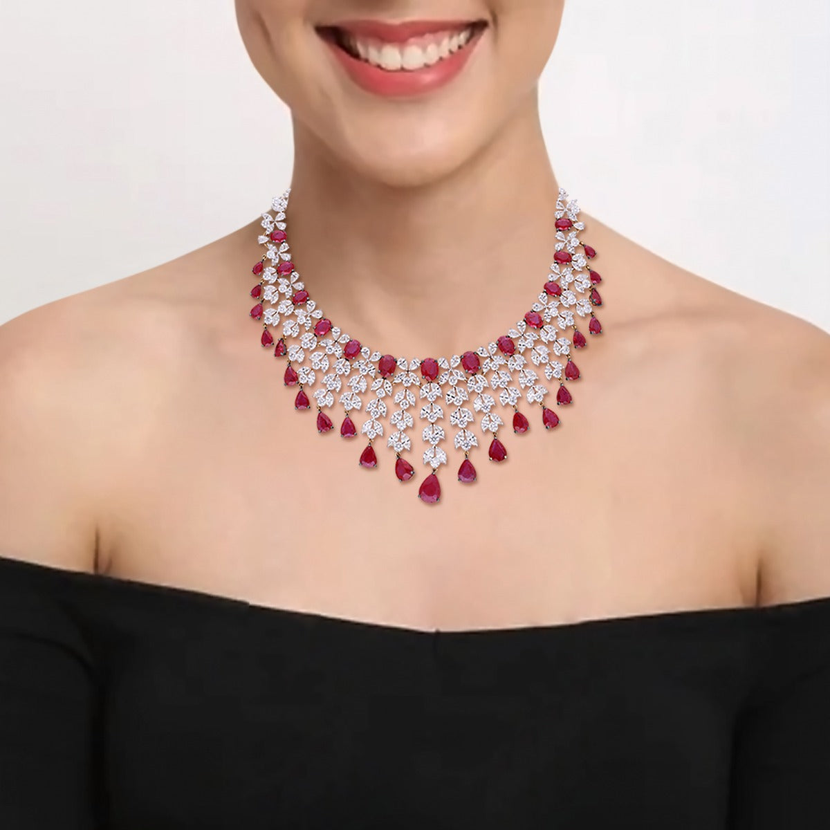 Magnificent Gleaming Ruby Diamond Necklace