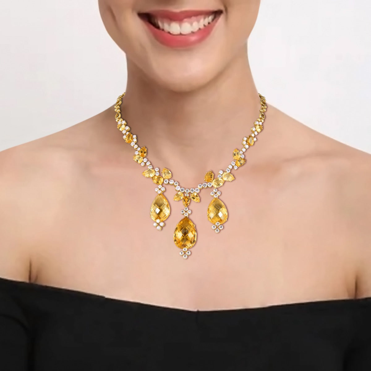 Yellow Chandelier Diamond Necklace Set