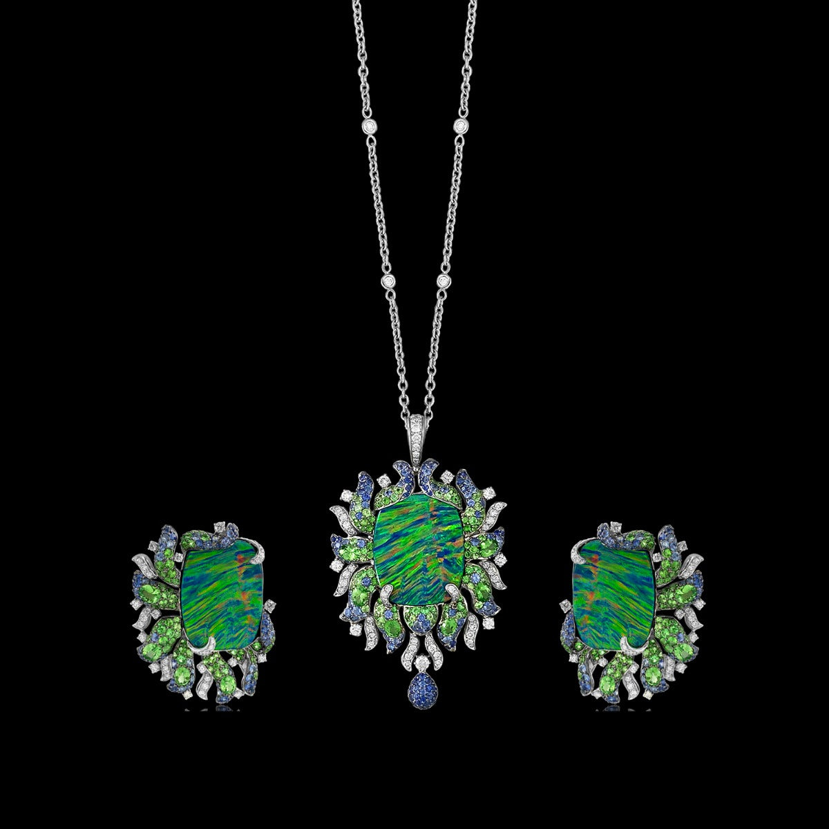 Australian Opal Diamond Necklace Set