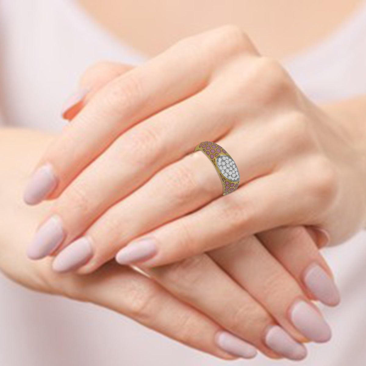 Poppy Pink Honeycomb Diamond Ring