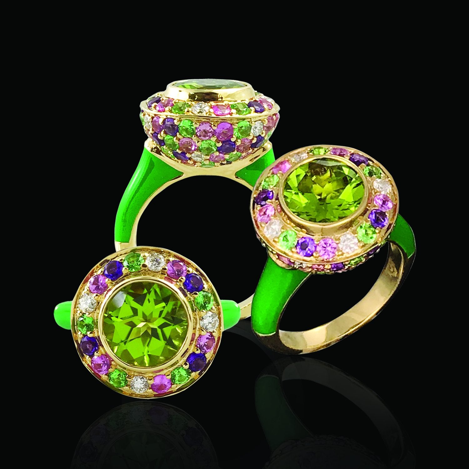 Multi Floral Ceramic Diamond Rings