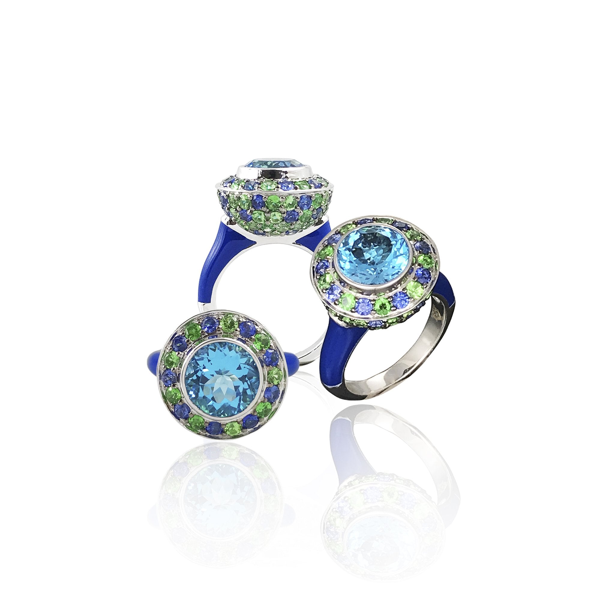 Blue Floral Ceramic Diamond Ring