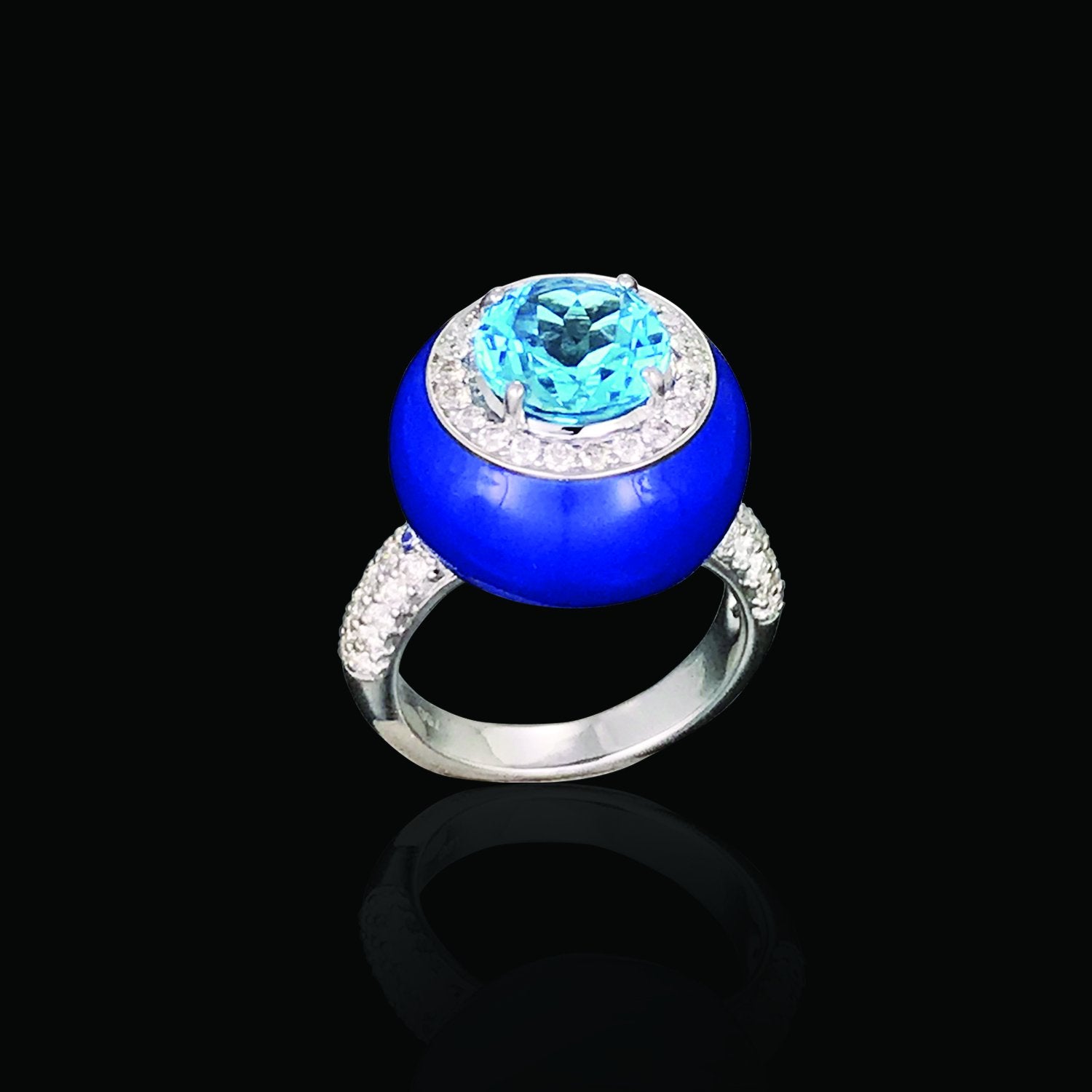 Blue Ringed Ceramic Diamond Ring