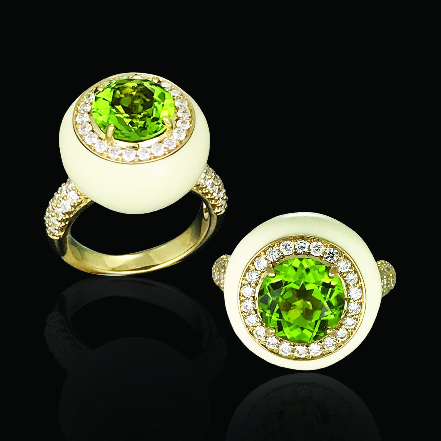 Peridot Ceramic Diamond Ring