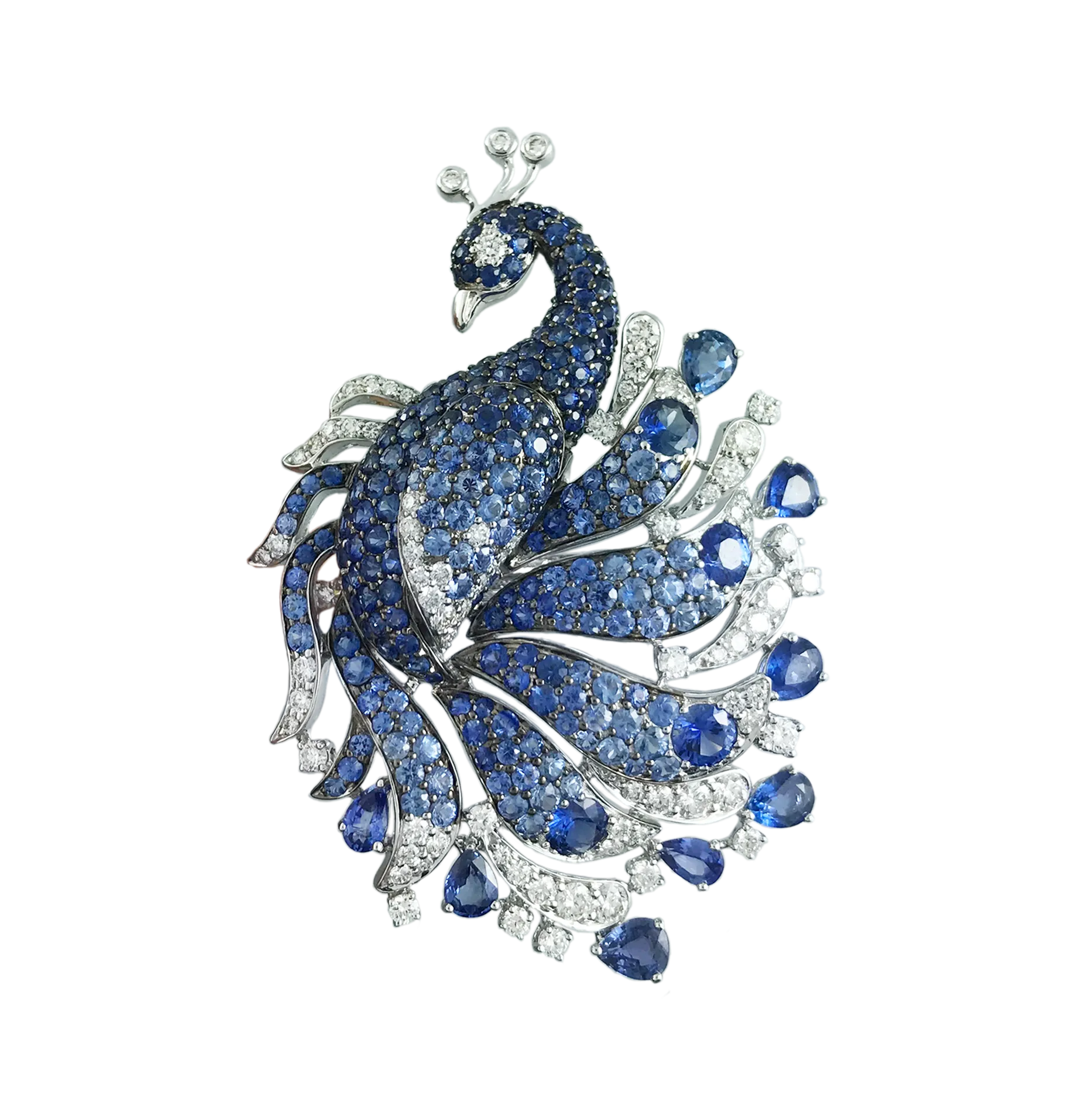 Florence Peacock Diamond Ring White Gold Sapphire