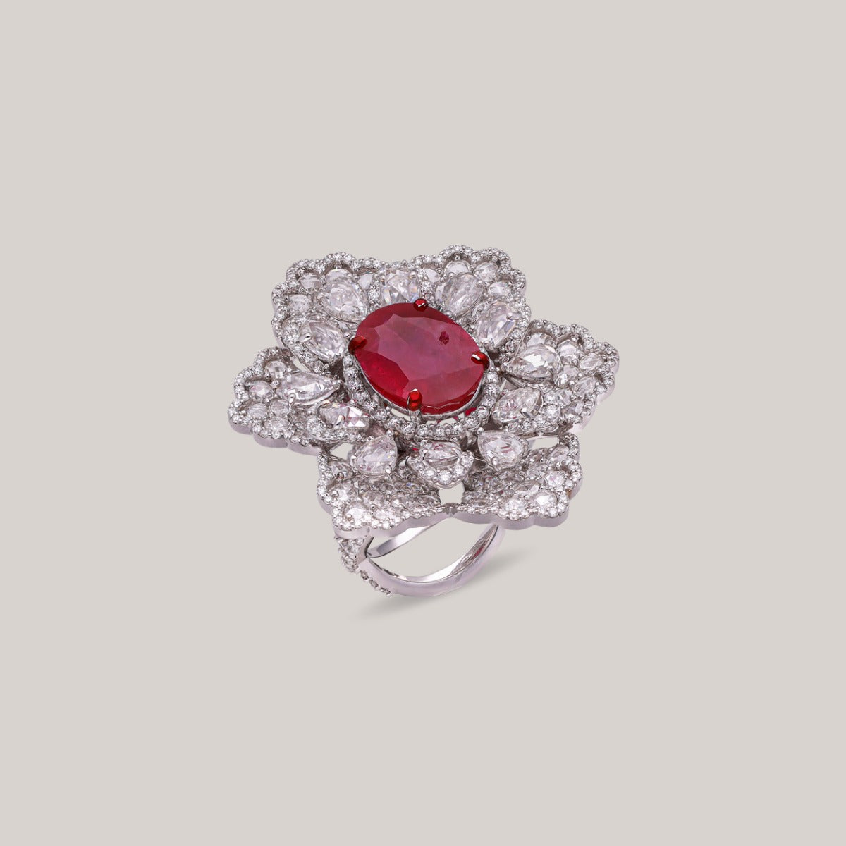 Fuchsia Fire Flower Diamond Ring